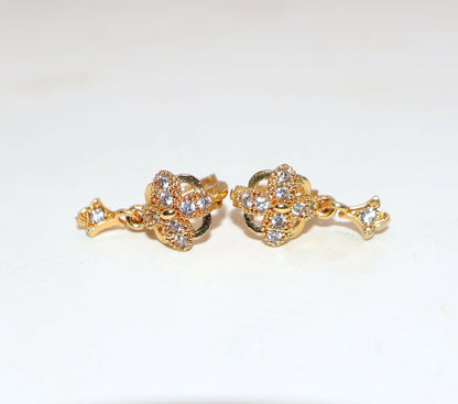 Gold Plated AD Bali Peacock Swan Dangle Huggie Hoop Earrings Bali kan ki Combo Pack of 2