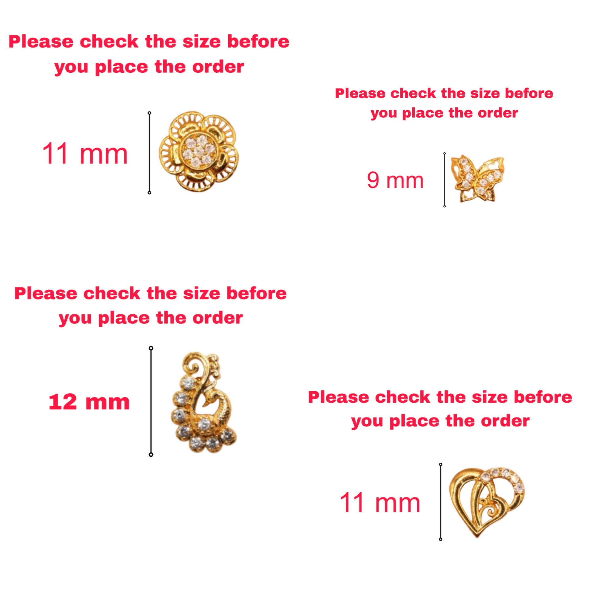 Gold Plated AD Studs Combo - Peacock, Butterfly, Flower & Heart Set for women and girls Combo Pack of 4