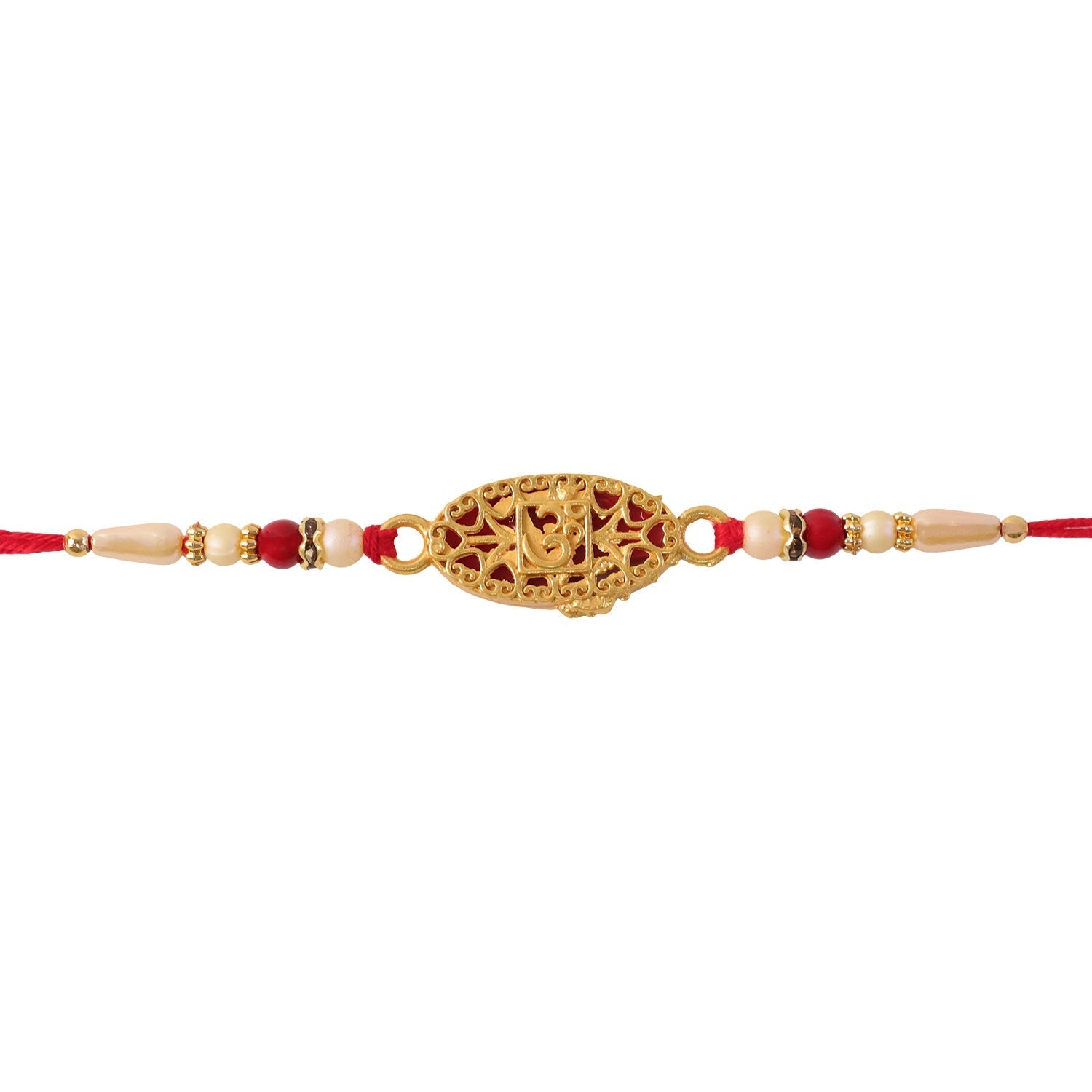 Leaf Pattern Om Charm Traditional Rakhi with Beads for Raksha Bandhan (5pcs)