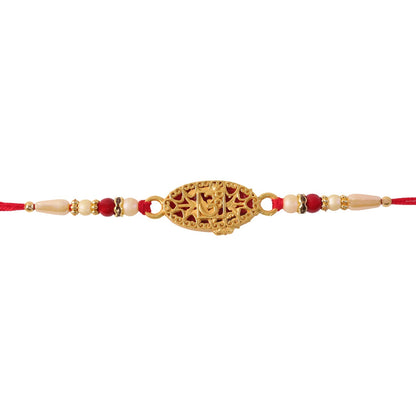 Leaf Pattern Om Charm Traditional Rakhi with Beads for Raksha Bandhan (5pcs)