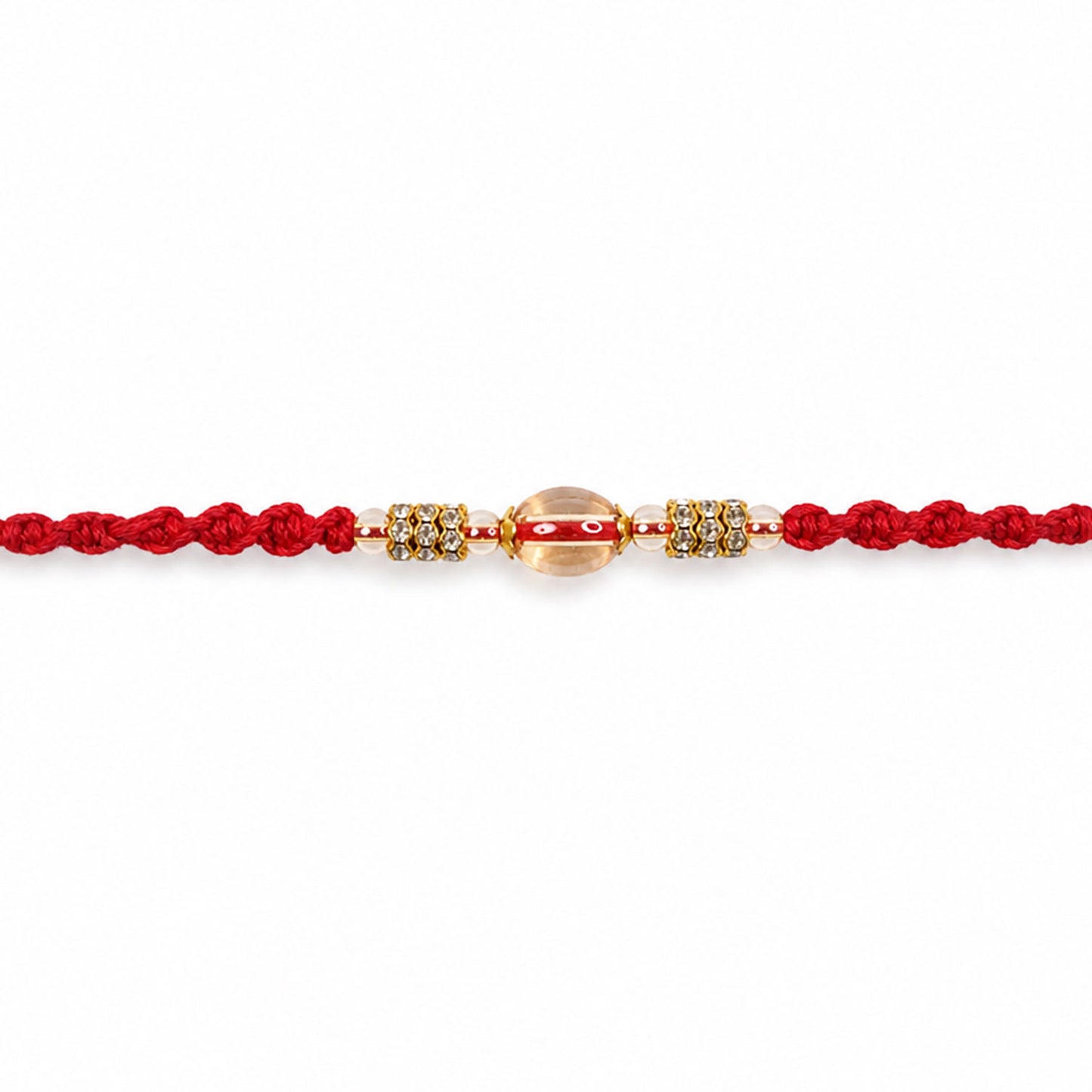 Red Twisted Cord Rakhi with Crystal Bead and Golden Accents