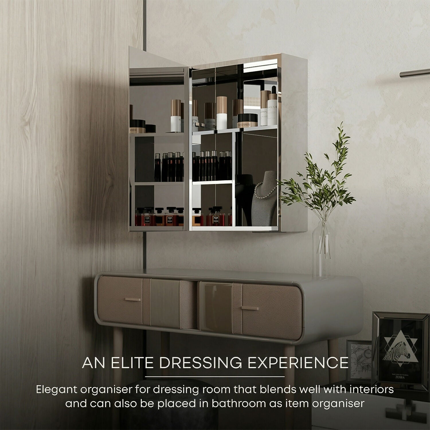 Wall Mounted Mirror Cabinet with Storage, HD Mirror Door Bathroom Organizer with Multi Shelf Storage & Modern Design