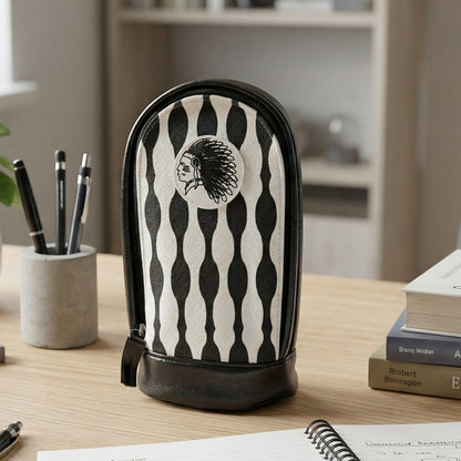 Stylish hard base vertical zipper pencil pouch front view