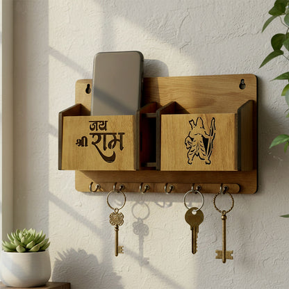 Decorative Jay Shree Ram Engraved Key Organizer with 6 Hooks