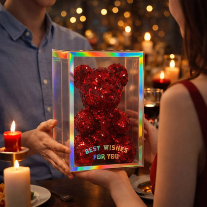 Red Glitter Teddy Bear Showpiece with Gift Display Box