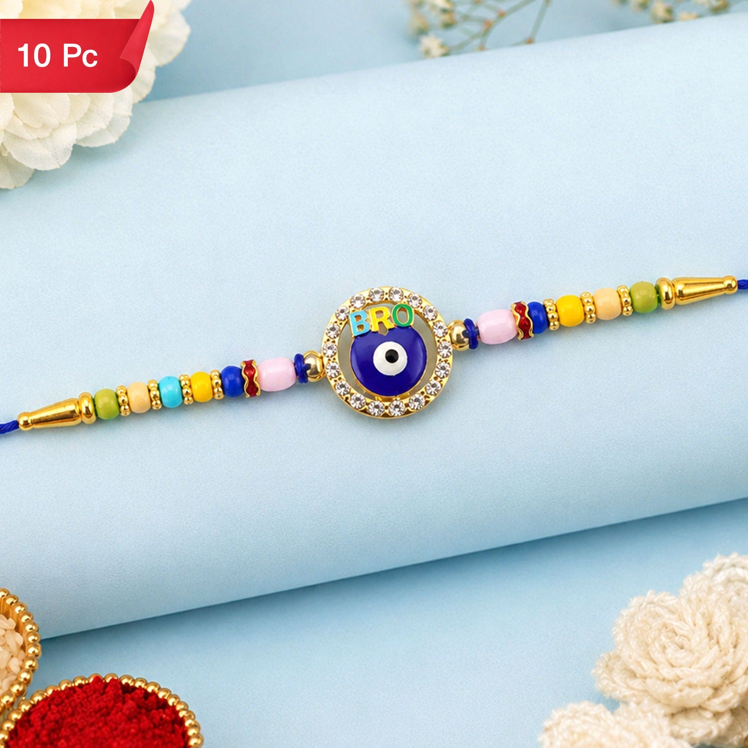 Bro Evil Eye Charm Rakhi Unique Protective Design for Bhai (10pcs)