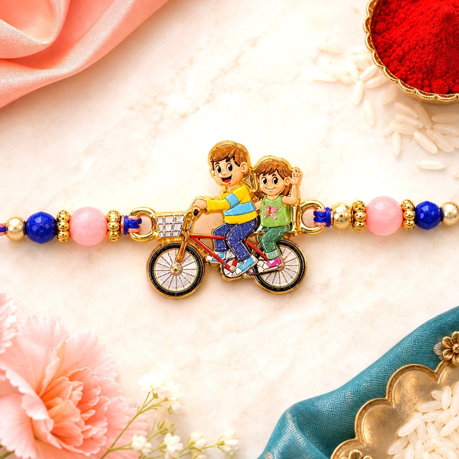 Cycling Friends Kids Rakhi Set with Blueberry Almonds, Pack of 3