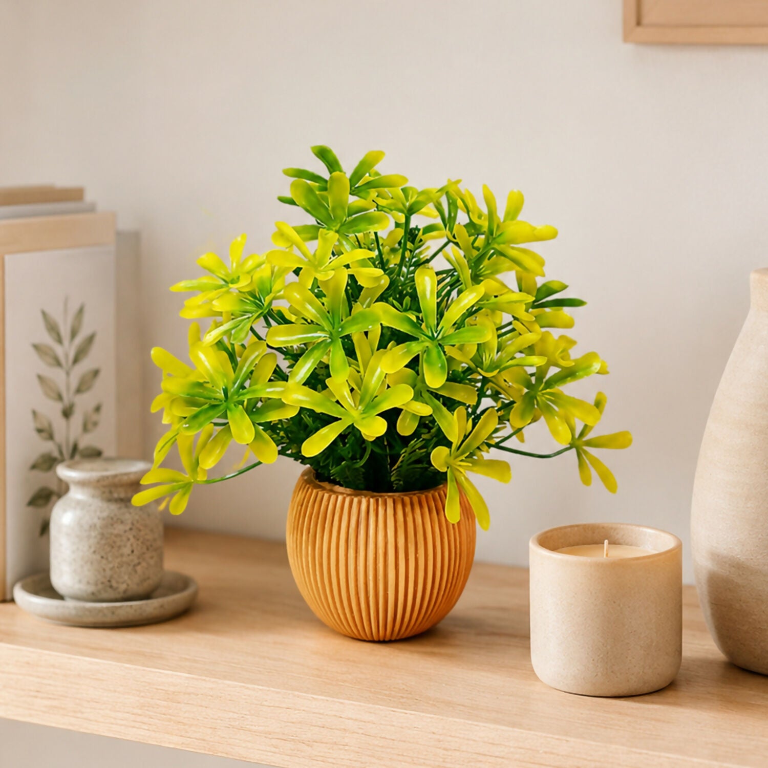 Artificial Green Leaf Plant with Decorative Pot for Home Decor & Tabletop Styling