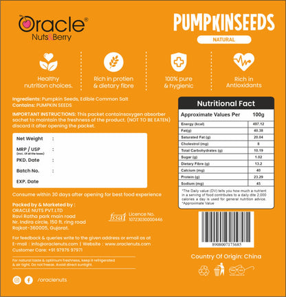 Roasted pumpkin seeds in a transparent bag - natural snack