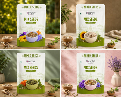 Glass jar filled with Oracle's healthy mix seeds, perfect for daily use.