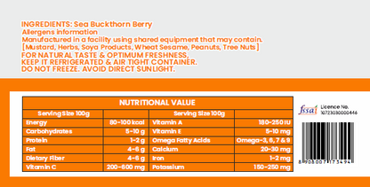 Sea buckthorn berries displayed with fresh Himalayan landscape background, emphasizing natural origin.