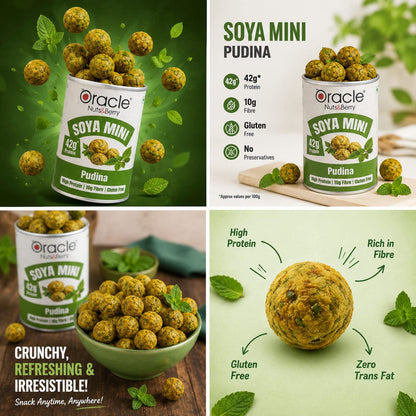 Oracle Soya Mini Pudina, Crunchy Tangy Mint Flavoured High-Protein Soya Sticks 120g