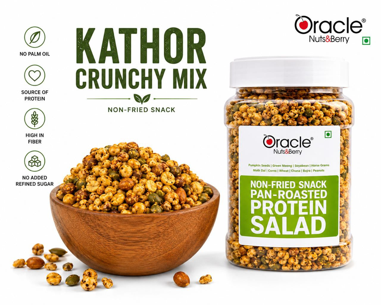 Close-up of Oracle Protein Salad mix of roasted pulses, seeds & nuts
