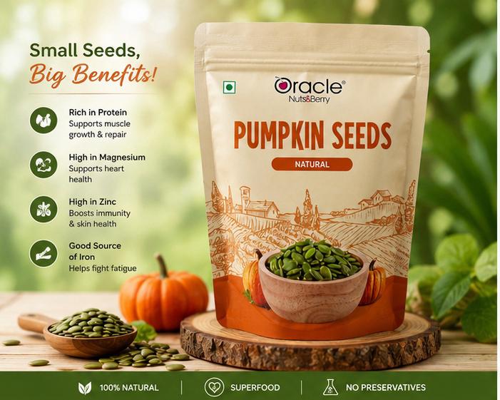 Close-up of crunchy pumpkin seeds - healthy superfood ingredients