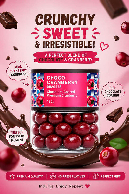 A hand reaching for Oracle Choco Cranberry Dragees, illustrating a delightful snack moment.