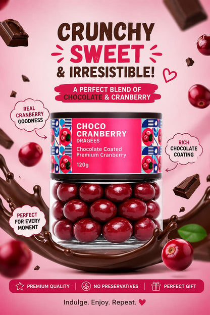 A hand reaching for Oracle Choco Cranberry Dragees, illustrating a delightful snack moment.