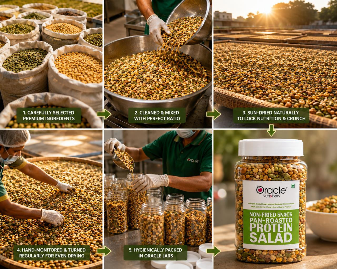 Healthy plant protein mix of roasted beans, seeds and nuts in a jar
