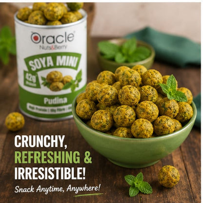 Oracle Soya Mini Pudina, Crunchy Tangy Mint Flavoured High-Protein Soya Sticks 120g