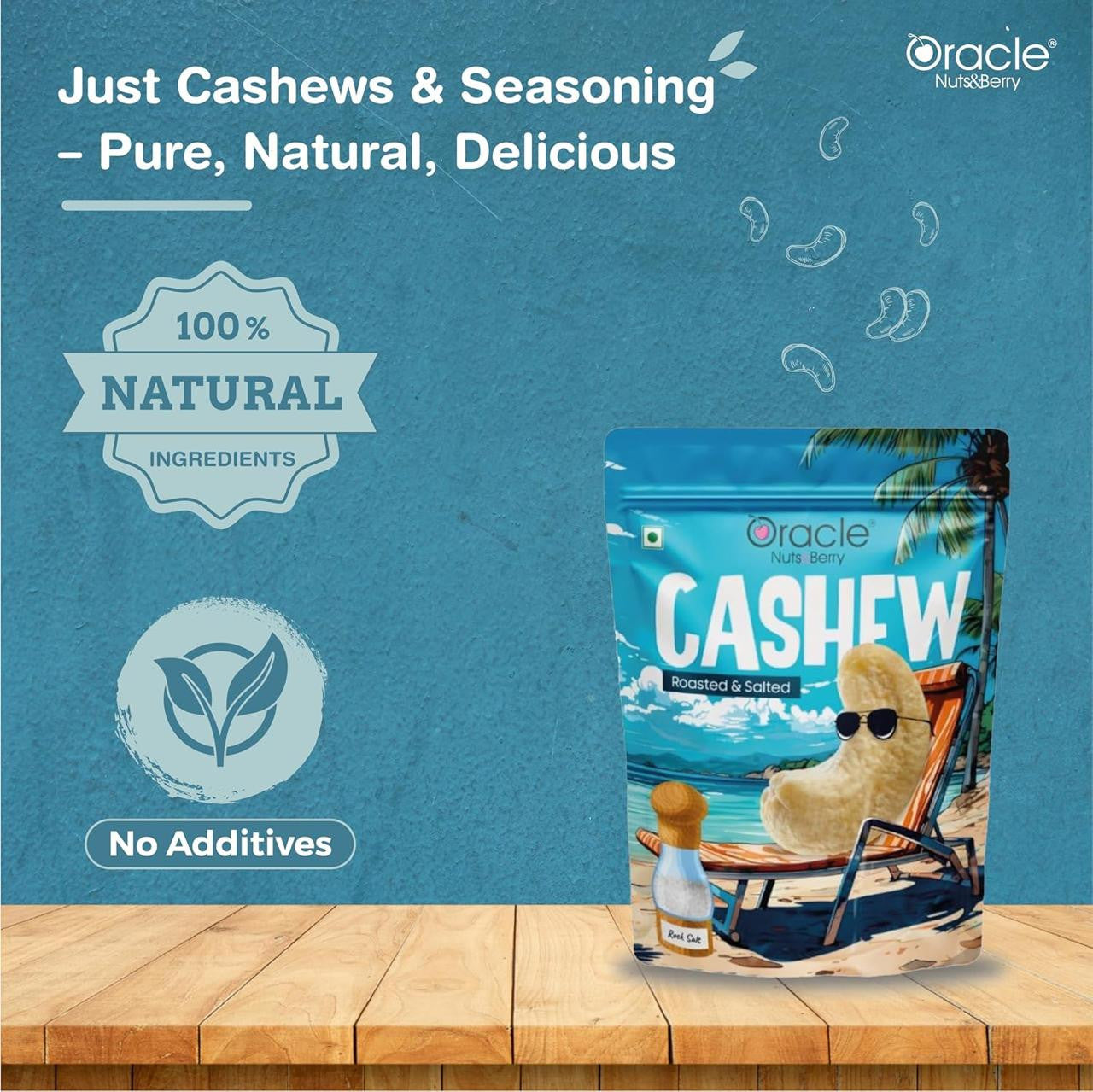 Oracle Roasted & Salted Cashew, Crunchy Premium Whole Kaju Healthy Nut Snack 200g