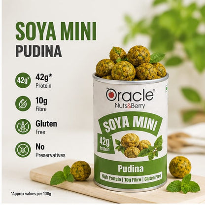 Oracle Soya Mini Pudina, Crunchy Tangy Mint Flavoured High-Protein Soya Sticks 120g