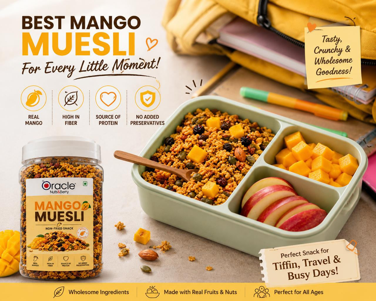 Crunchy oats and dried mango in Oracle Mango Muesli