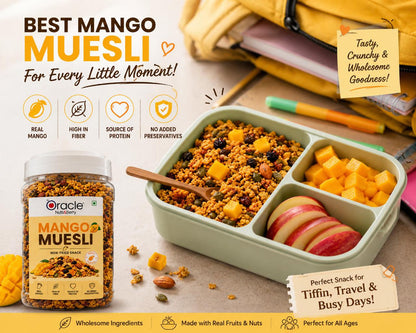 Crunchy oats and dried mango in Oracle Mango Muesli