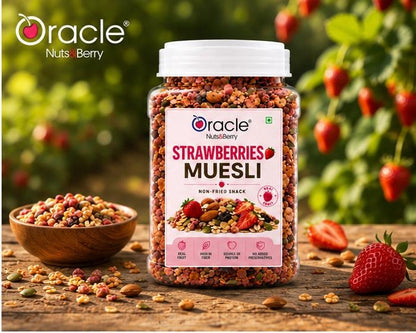 Healthy breakfast with Oracle Strawberry Muesli served with milk