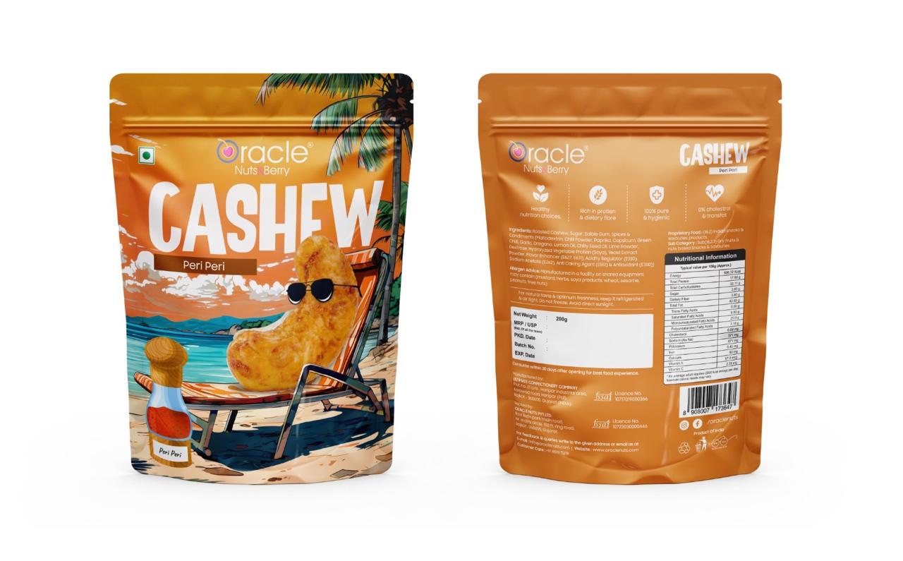 Oracle Peri Peri Cashew, Fiery Tangy Chilli Roasted Crunchy Healthy Kaju Snack 200g