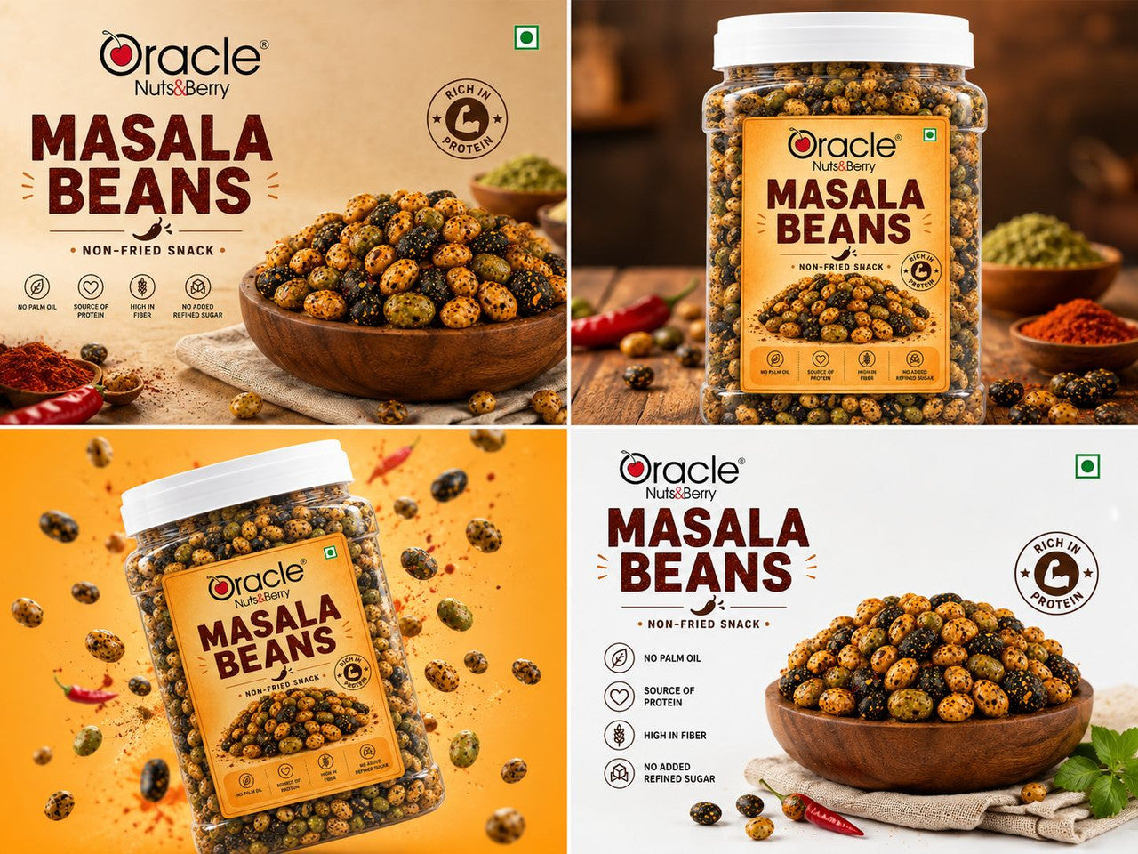 Oracle Masala Beans, Crunchy Spicy Protein-Rich Roasted Healthy Beans Namkeen 400g