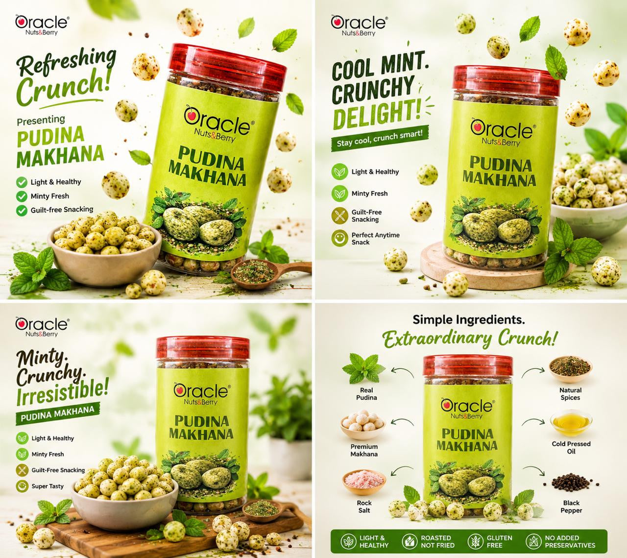 Golden roasted fox nuts infused with refreshing mint flavor