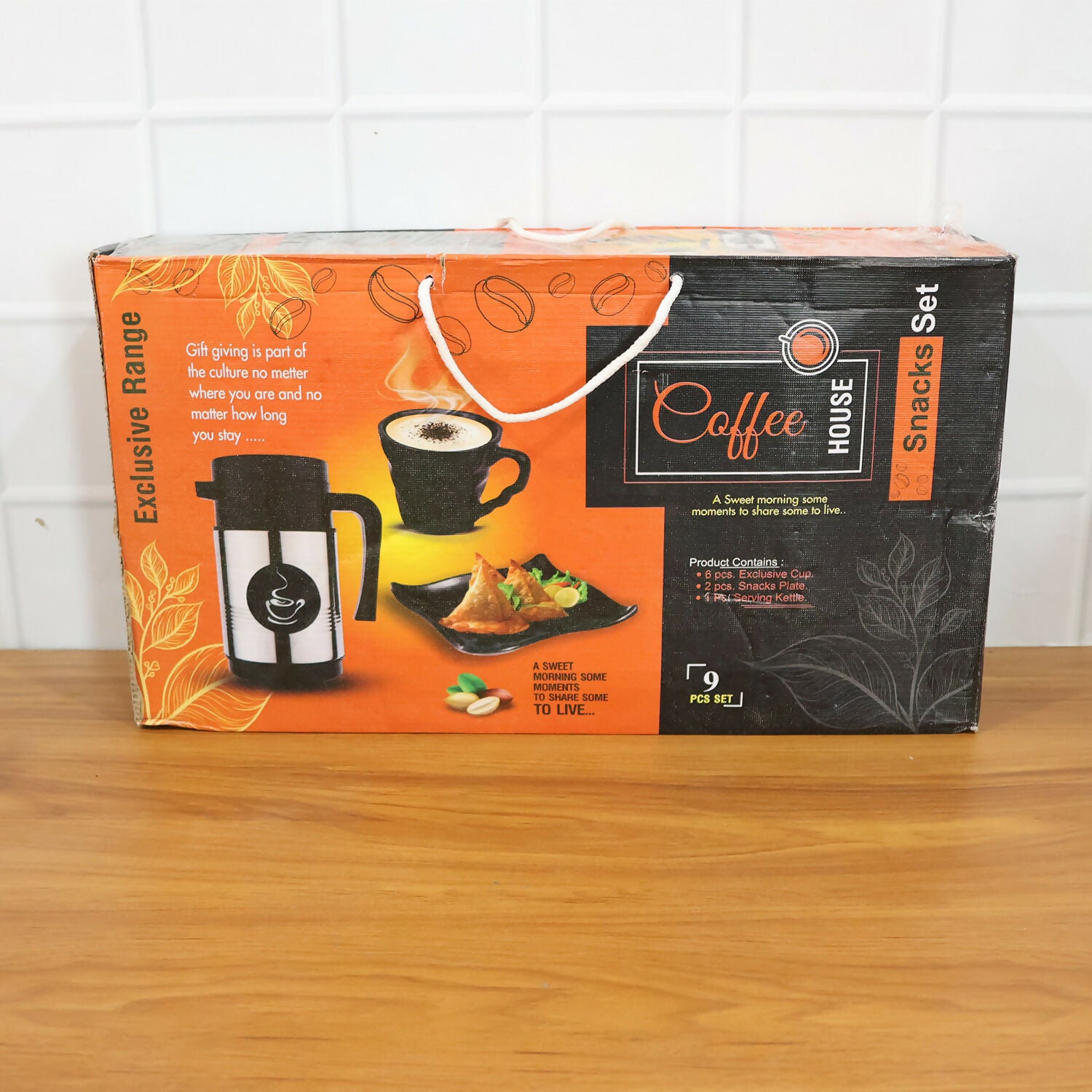 Premium Stainless Steel Tea & Coffee Serving Set with 6 Cups and Tray Set for Home & Office