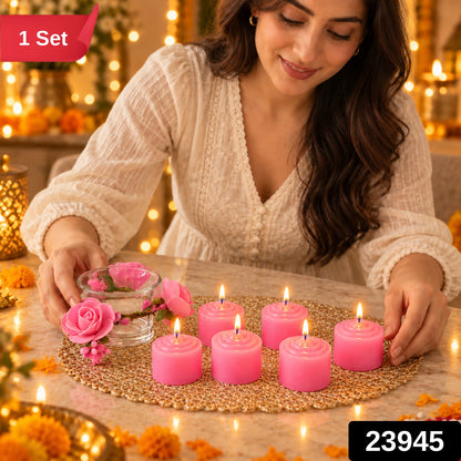 Decorative Pink Wax Candle Gift Set with Rose Floral Glass Holder (1 Set)