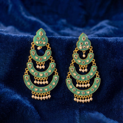 Elegant sea green chandbali earrings with multi-tier design