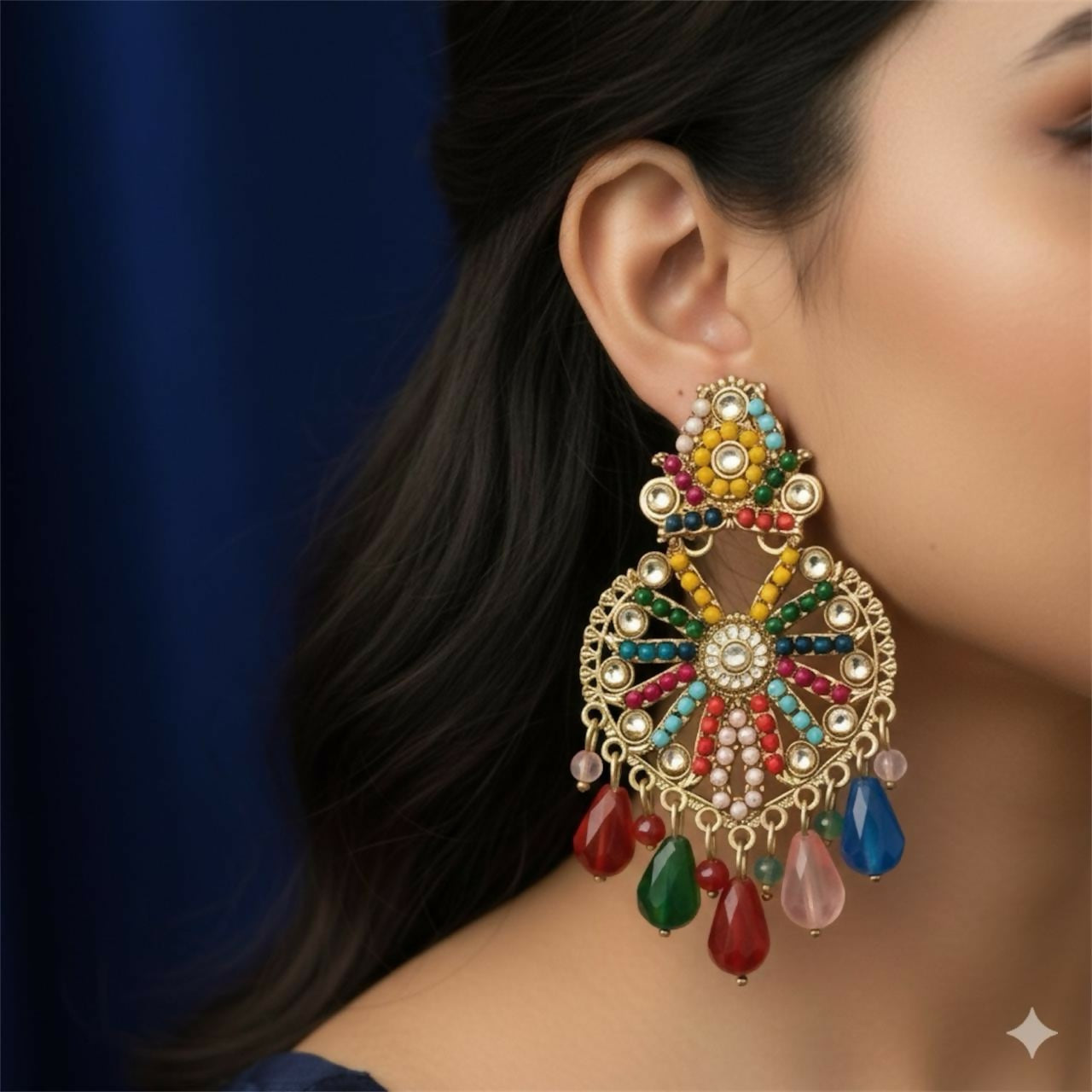 Premium Handcrafted Multicolor Teardrop Hanging Earrings