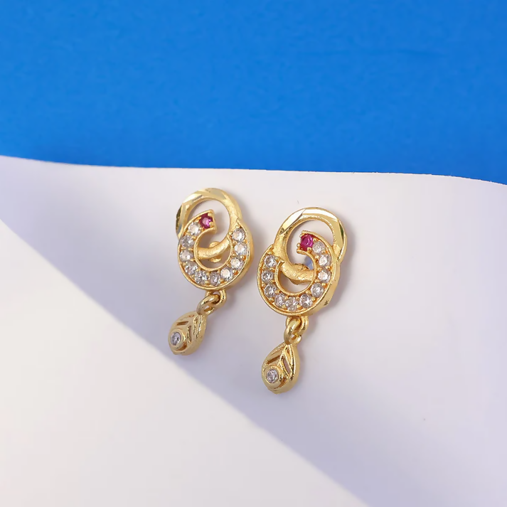 Modern Gold Plated Round Teardrop Earrings with Stone Highlights