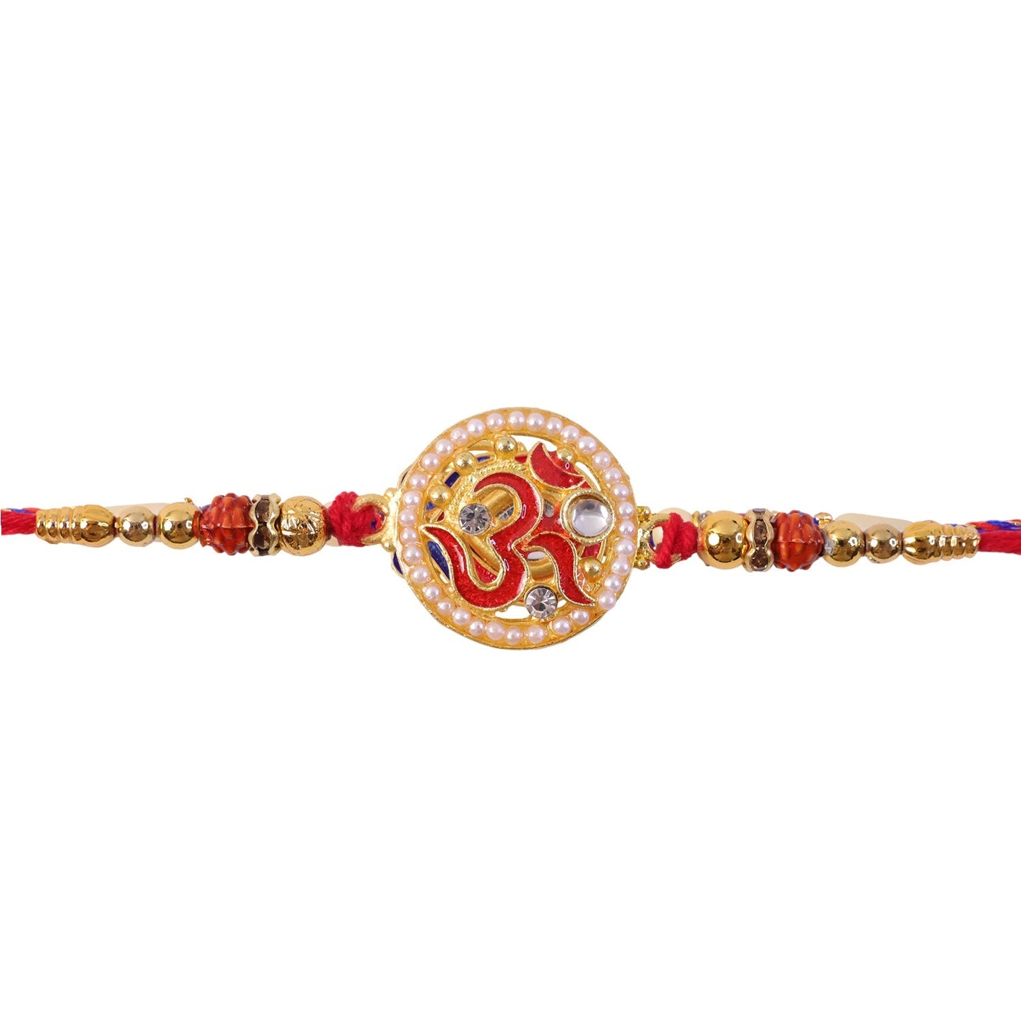 Om Pearl Kundan Beaded Rakhi for Brother (5pcs)