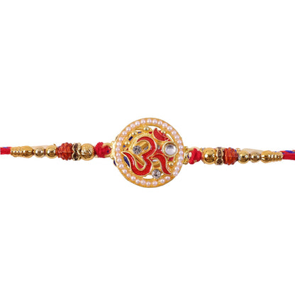 Om Pearl Kundan Beaded Rakhi for Brother (10pcs)