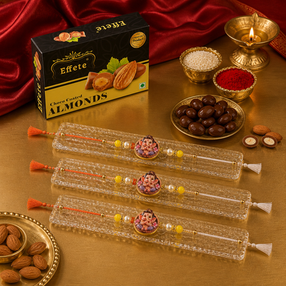 Ganesha Photo Rakhi with Chocolate Almonds, Pack of 3