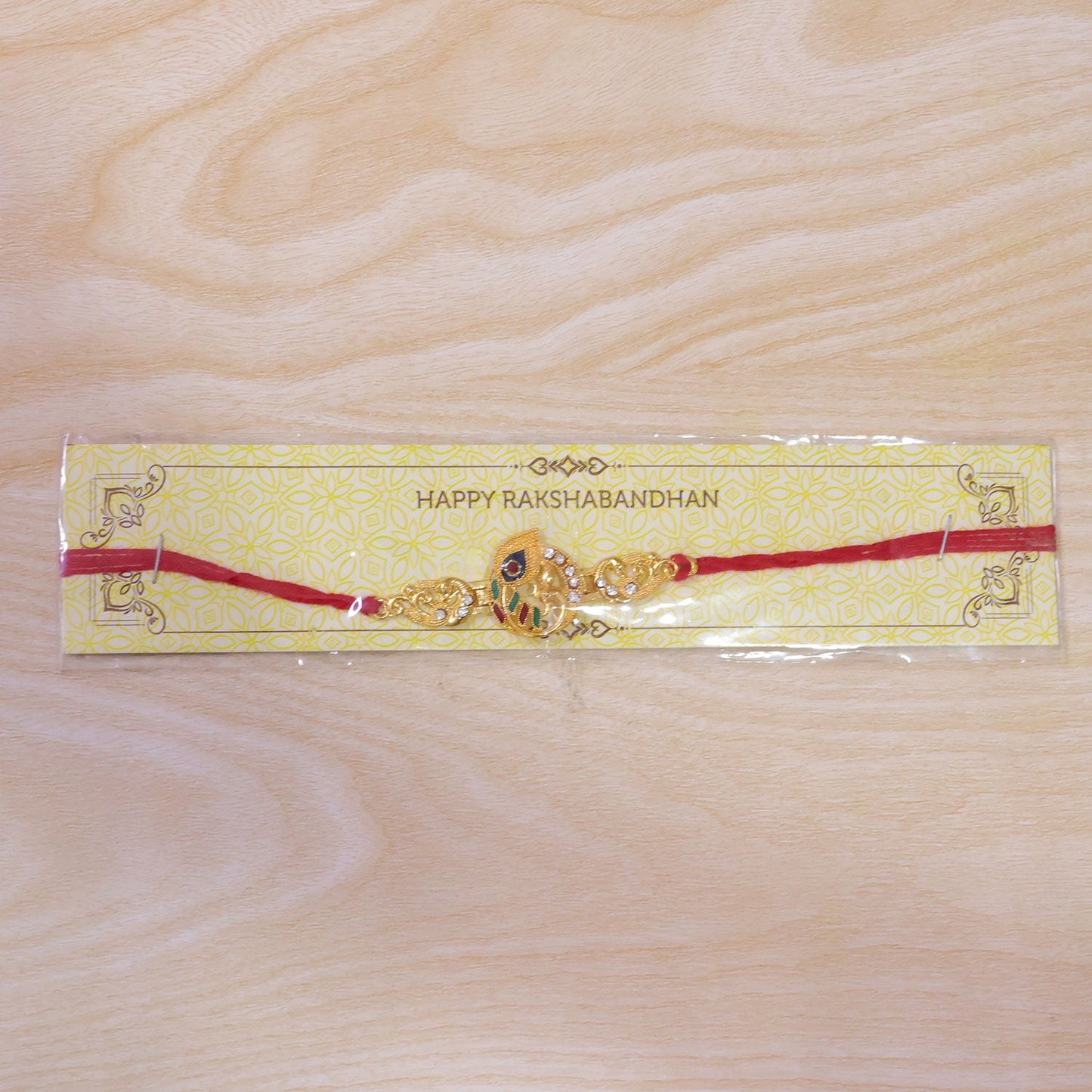 Krishna Flute Rakhi Golden Enamel Red Thread for Raksha Bandhan (5pcs)