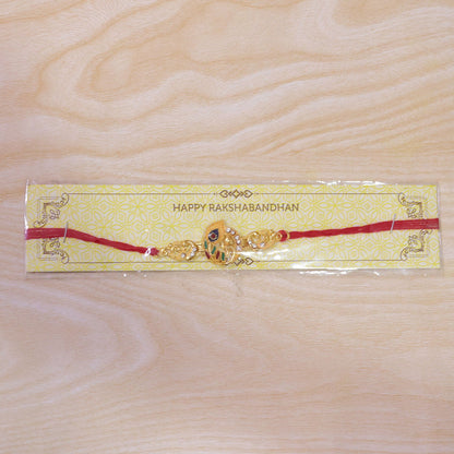 Krishna Flute Rakhi Golden Enamel Red Thread for Raksha Bandhan (5pcs)