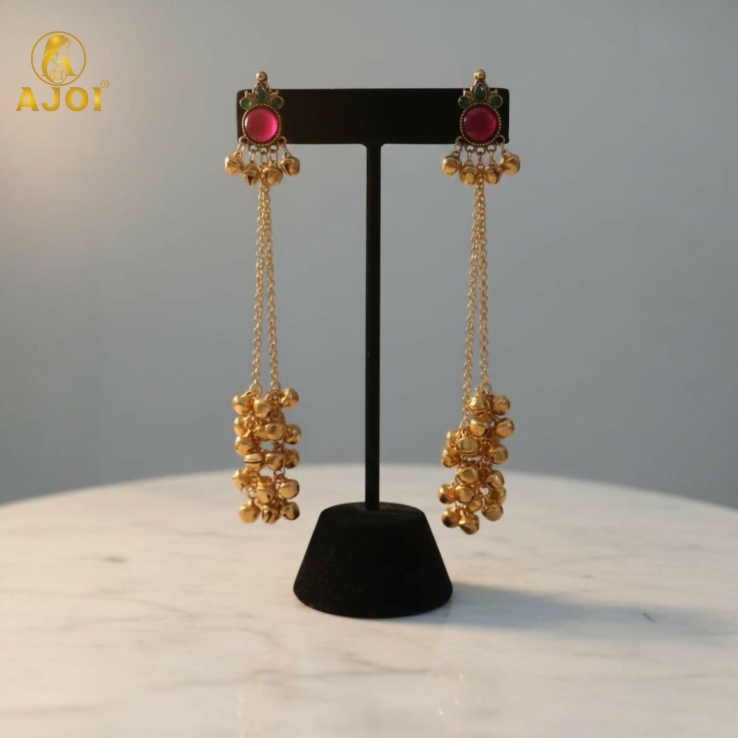 Regal Kashmiri Ghunghroo Danglers with Pink Chip Detailing