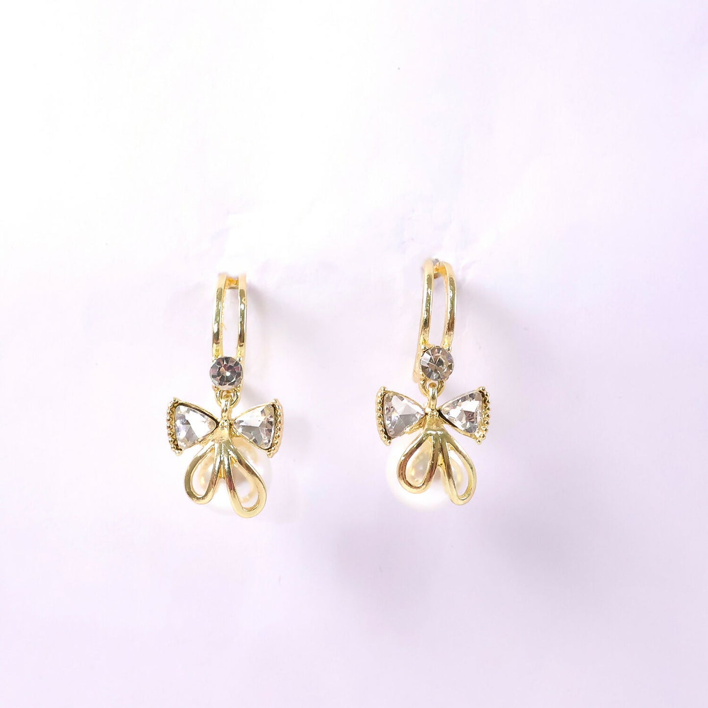 Korean Style Bow Pearl Drop Earrings for Women & Girls