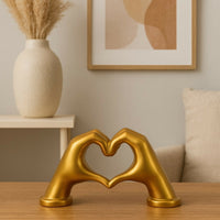 Golden Heart Hands Sculpture Showpiece for Home Decor Romantic Gift