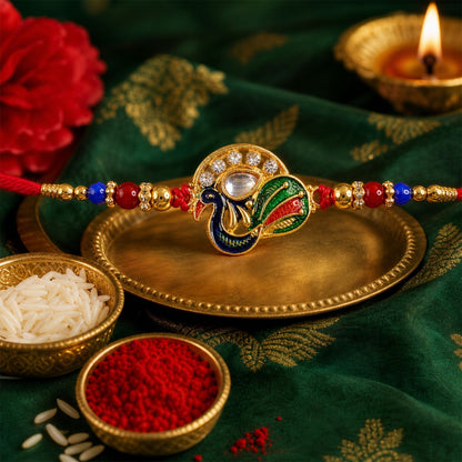 Peacock Stone Kundan Beaded Rakhi for Brother (10pcs)