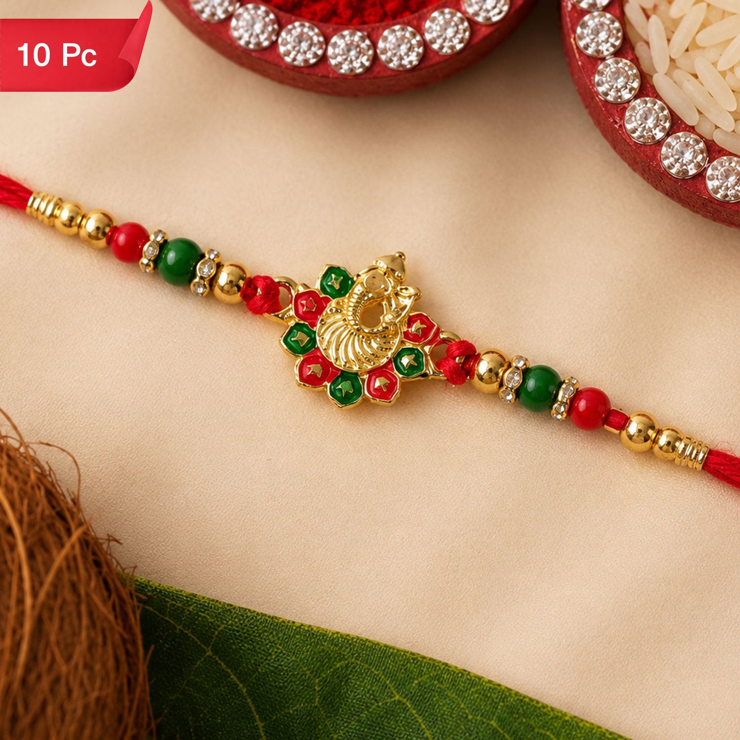 Ganesha Rakhi Beads and Stone Work for Raksha Bandhan (10pcs)