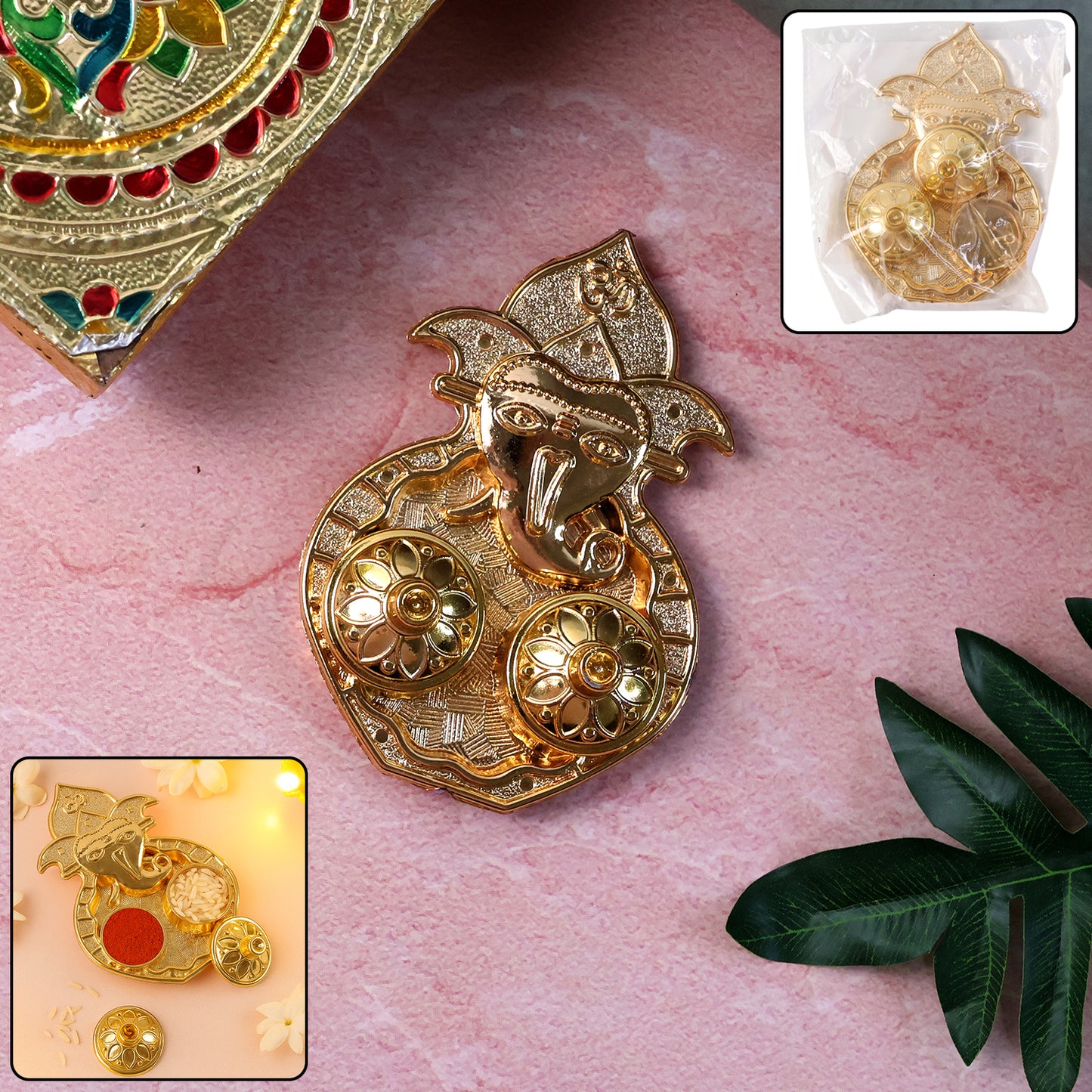 Traditional Golden Lord Ganesha Kumkum Dish  (1 Pc)