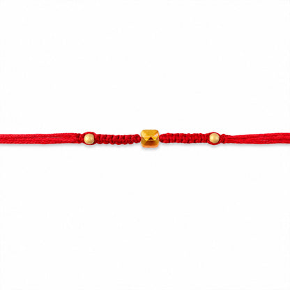 Red Braided Rakhi with a Bold Square Amber Crystal Bead Pendant