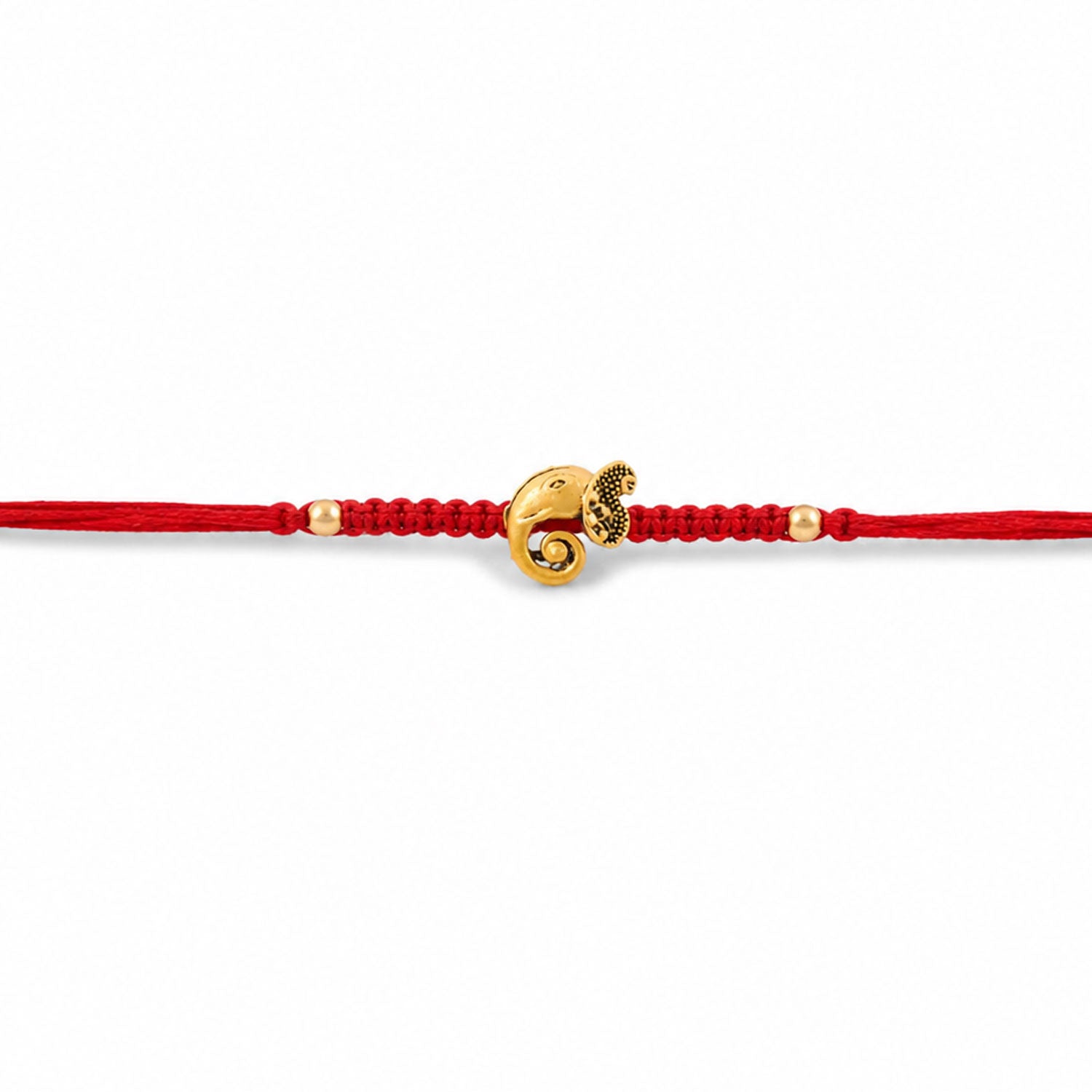 Red Thread Rakhi with Antique Gold Elephant-Shaped Charm Pendant