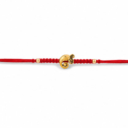 Red Thread Rakhi with Antique Gold Elephant-Shaped Charm Pendant