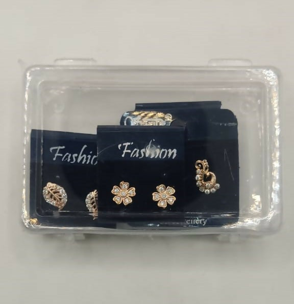 Gold Plated AD Stud Earrings Combo Set of 3 for Women & Girls